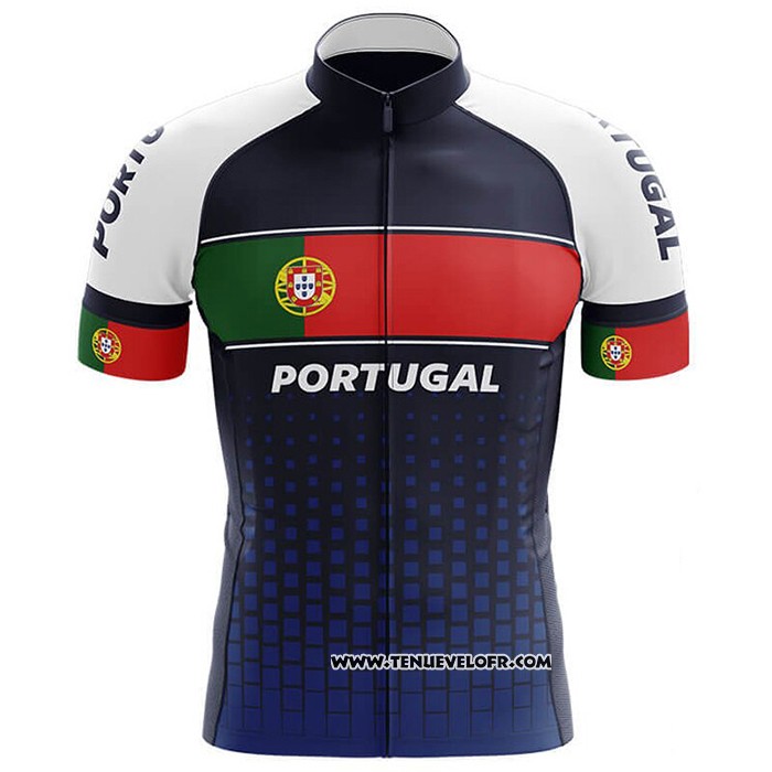 2020 Maillot Ciclismo Champion Portugal Bleu Vert Rouge Manches Courtes et Cuissard
